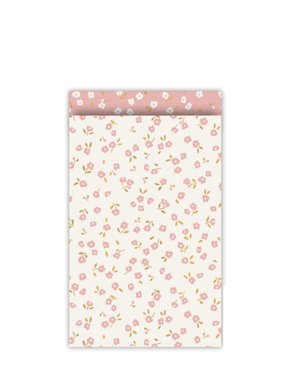 cadeauzakje bloemetjes wit met oud roze M