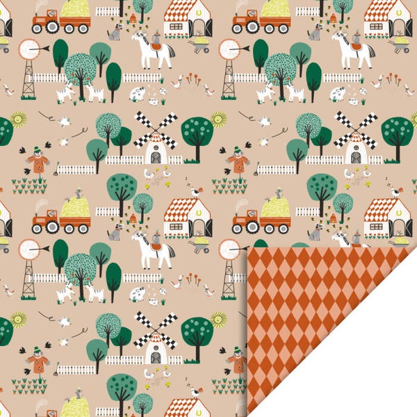 cadeaupapier farm beige dubbelzijdig