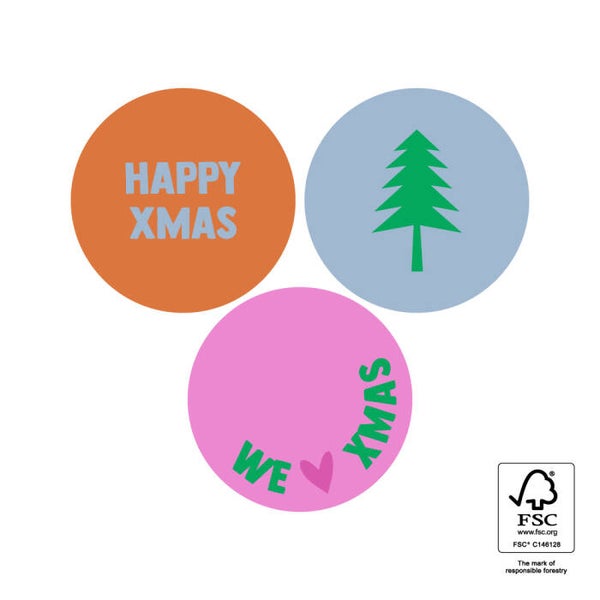 kerst sticker X-mas Multi - Happy Colours 35mm 3 stuks