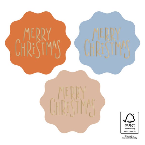 kerst sticker merry christmas 55mm ( 3 stuks)