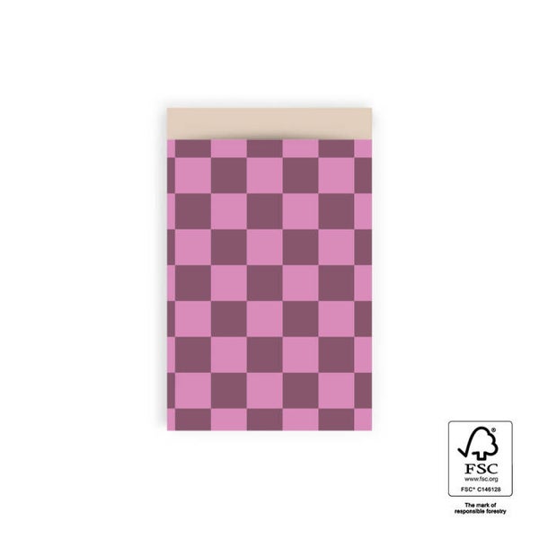 cadeauzakje big check beet red pink M