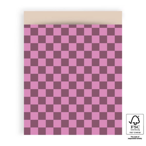 cadeauzak big check beet red pink XL