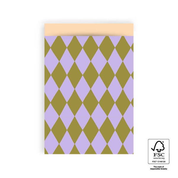 cadeauzakje harlequin olive lila L