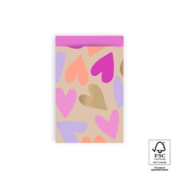 cadeauzakje  Big Hearts Gold - Bright Pink M
