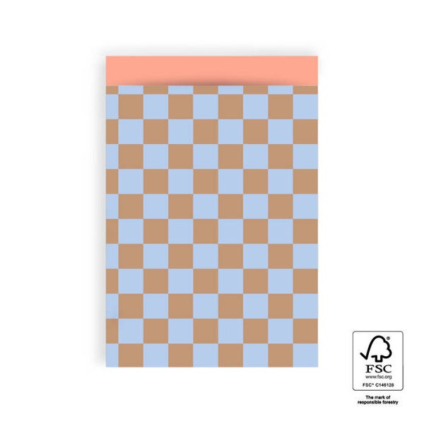 cadeauzakje Big Check Taupe/Blue L