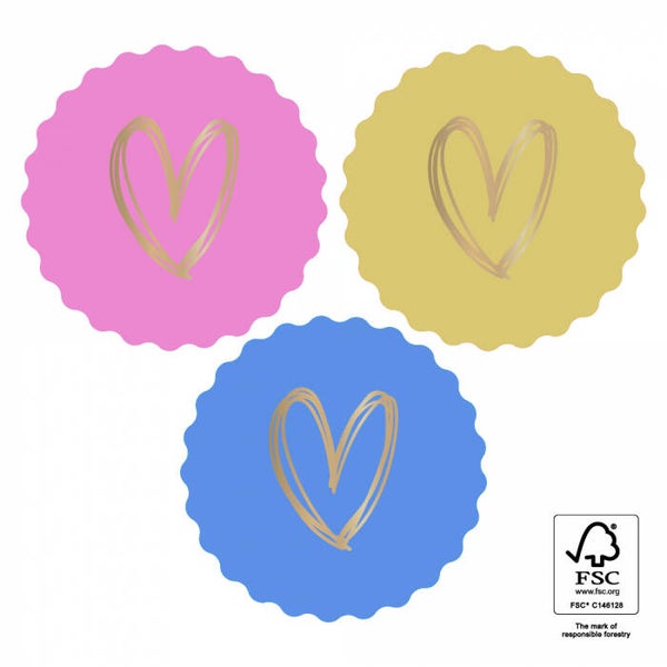 sticker heart gold 3 stuks roze/geel/blauw
