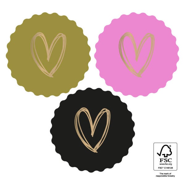 sticker big heart Joy 55mm olive zwart roze  (3 stuks )