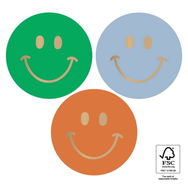 sticker smiley groen blauw oranje 55mm ( 3 stuks)