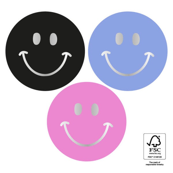 sticker smiley zwart-roze-blauw 55mm 3 stuks