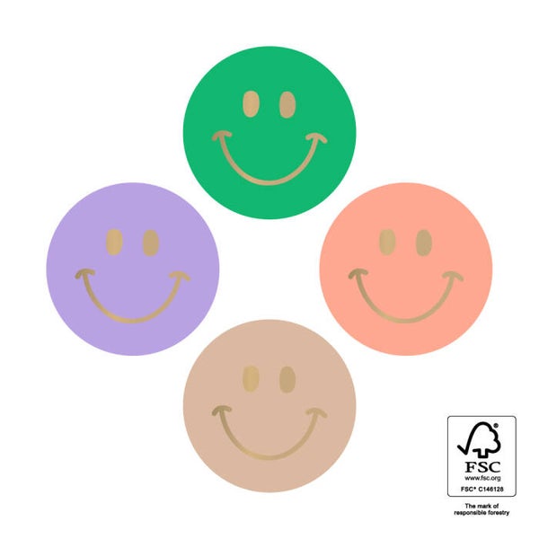 sticker smiley mini groen-oranje-taupe-lila 4 stuks 35mm