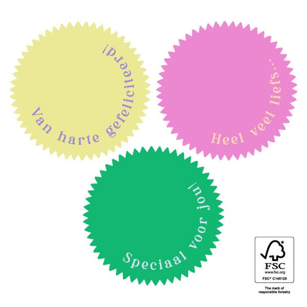 sticker happy tekst geel-roze-groen 3 stuks 55mm