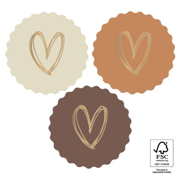 sticker heart gold bruintinten 3 stuks 55 mm BINNENKORT VERKRIJGBAAR
