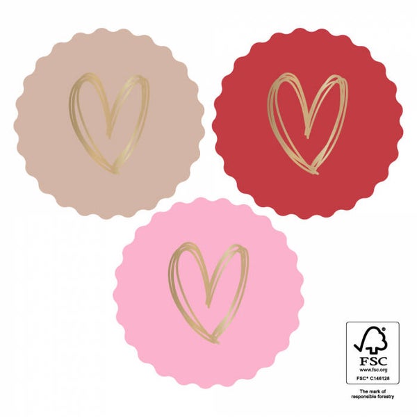sticker multi heart gold - pink red 3 stuks 55mm