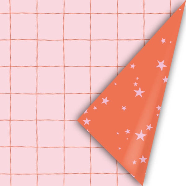 kadopapier ruit roze/oranje dubbelzijdig