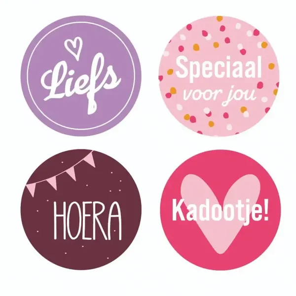 sticker liefs, hoera, speciaal voor jou, kadootje 4 stuks 40mm