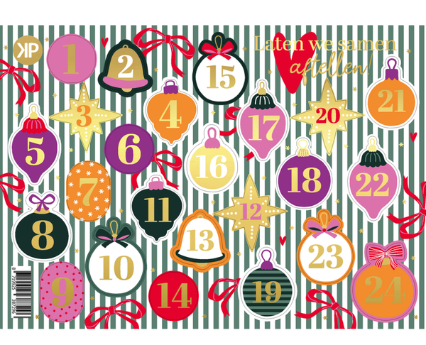 kerst stickervel advent felle kleuren