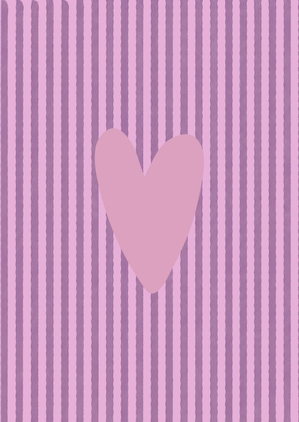 ansichtkaart hart op strepen roze/paars
