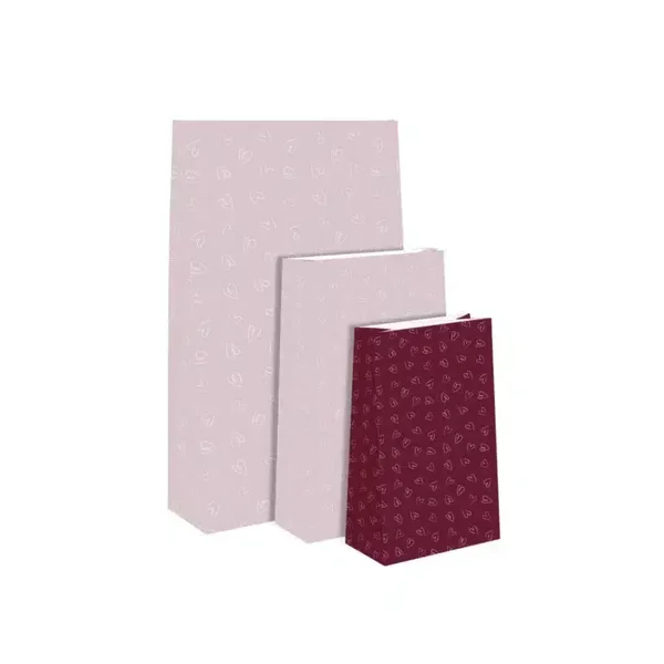 blokbodemzak donker rood met hartjes S