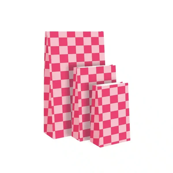 blokbodemzak ruit roze M 1 stuk