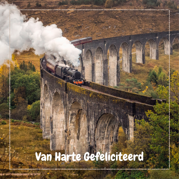 wenskaart van harte gefeliciteerd stoomtrein COMING SOON