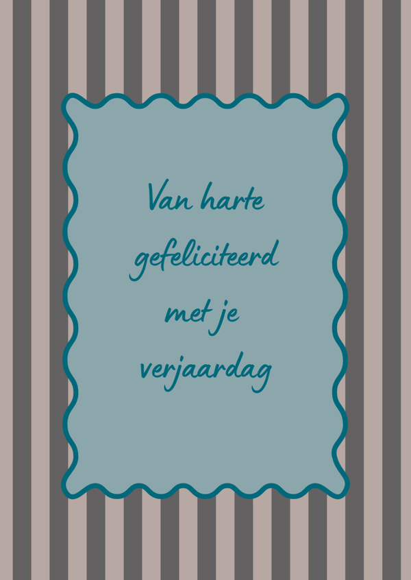 ansichtkaart van harte gefeliciteerd strepen bruin/blauw