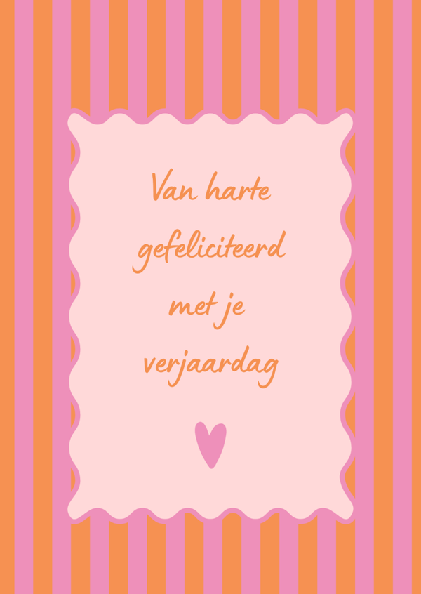 ansichtkaart van harte gefeliciteerd oranje/roze