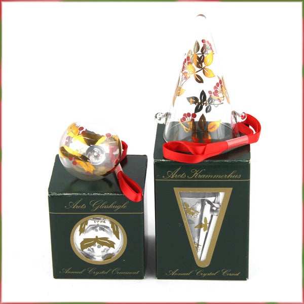 Royal Copenhagen kerstbal & kornet kristal 1994, hulst & bessen decor