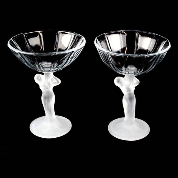 Art Nouveau glazen met vrouwfiguur coupe voor dessert of cocktail