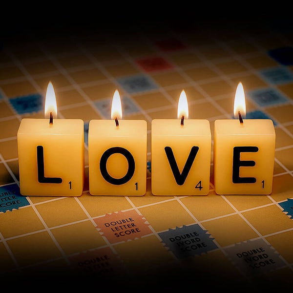 LOVE kaarsen 4 letterkaarsen met lieve kaart in een hartvorm kaarthouder