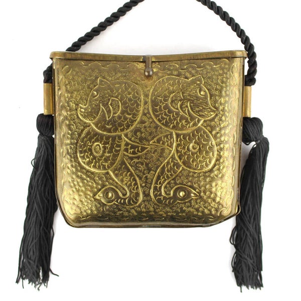 Avondtasje messing met slangen handgemaakt schoudertasje