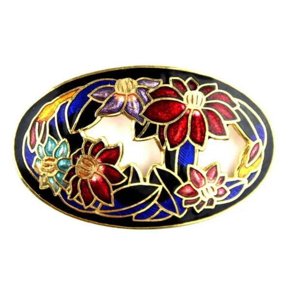 Broche cloisonné opengewerkt bloemenontwerp met emaille & goudaccenten