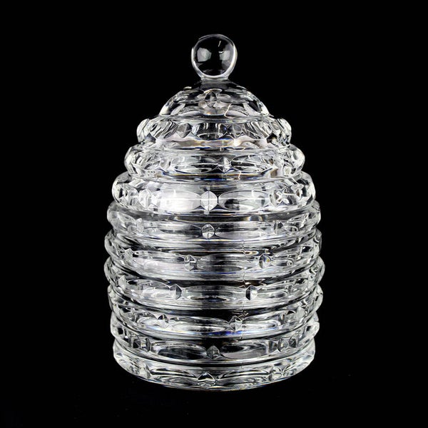 Pot van kristal bijenkorf vorm bonbonnière met deksel en bolknop