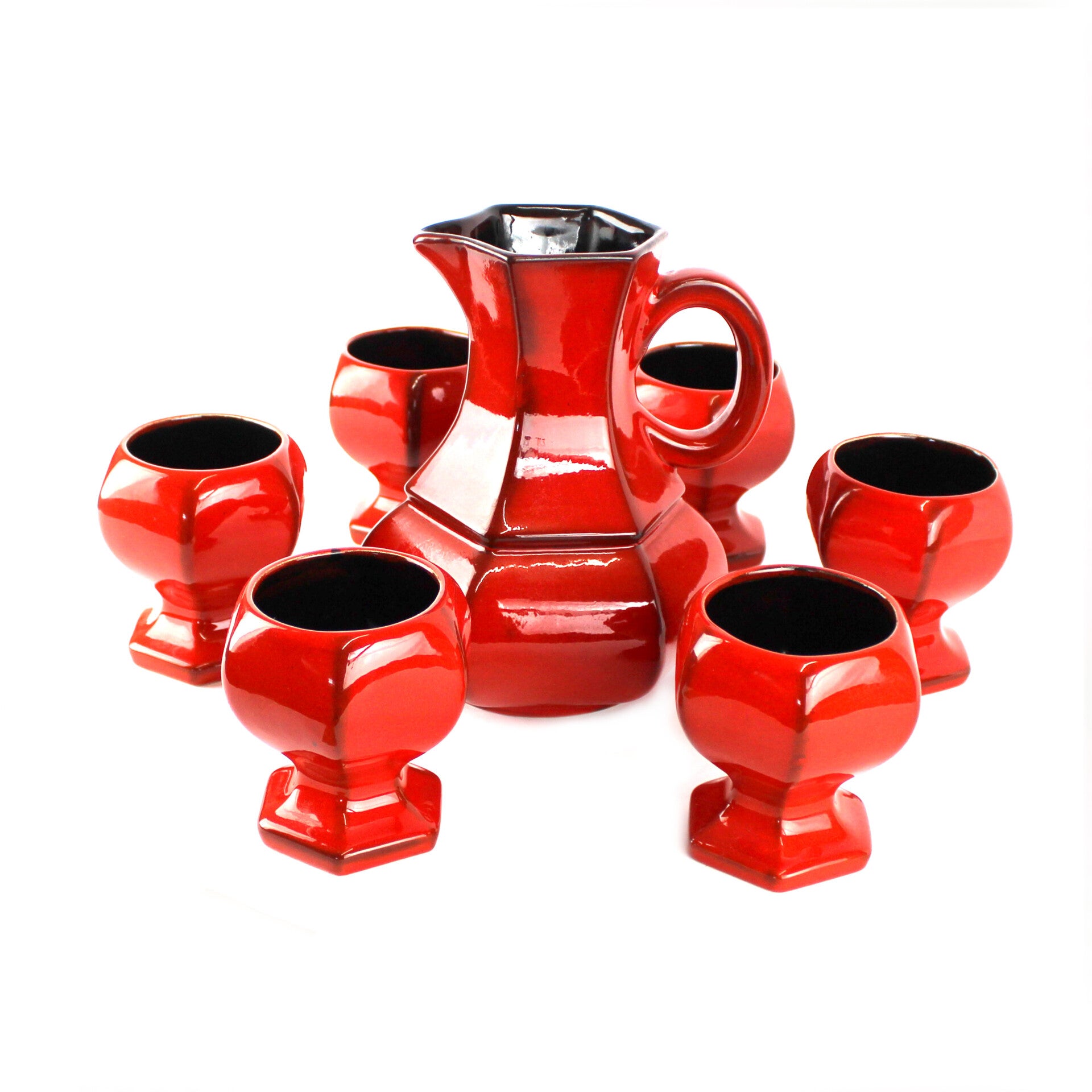 Carstens rode keramieken kan met 6 bekers Glühwein