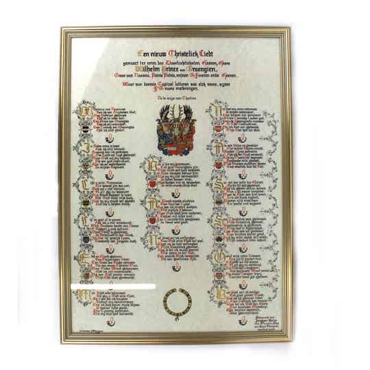 Kalligrafie  Wilhelmus van Nassau  J.W. Lauwers