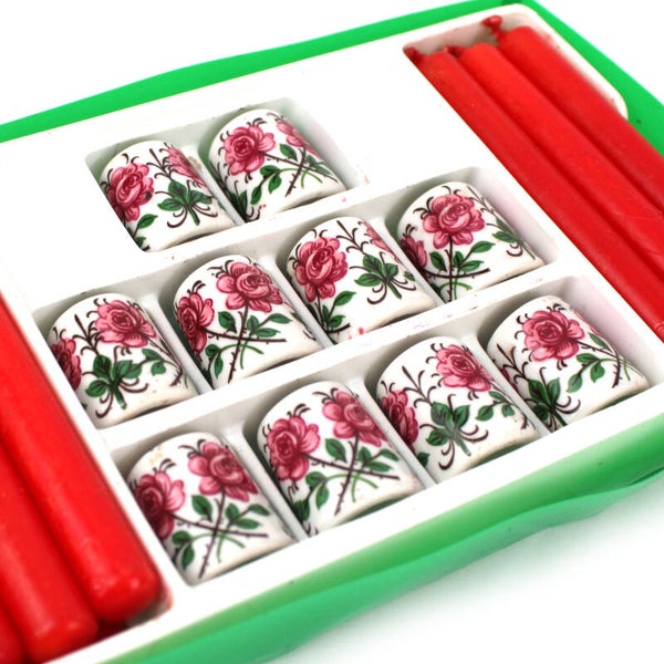 10 mini kandelaars rozen decor met 10 rode kaarsen Rösler Exquisit