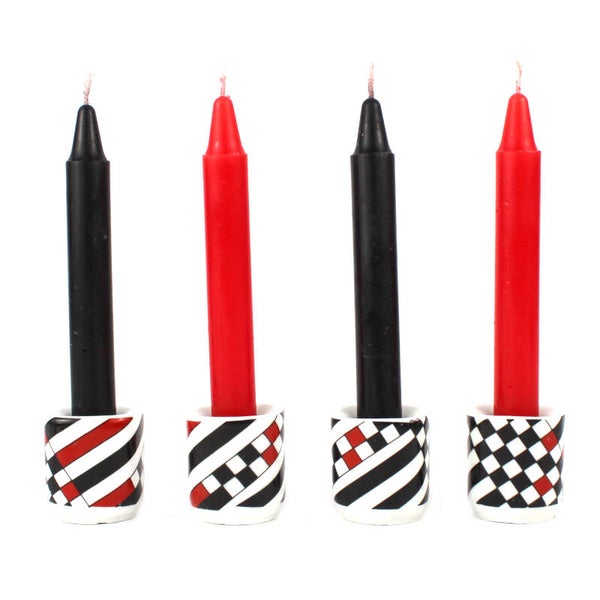 Mini kandelaars met zwart rood wit decor Funny Design