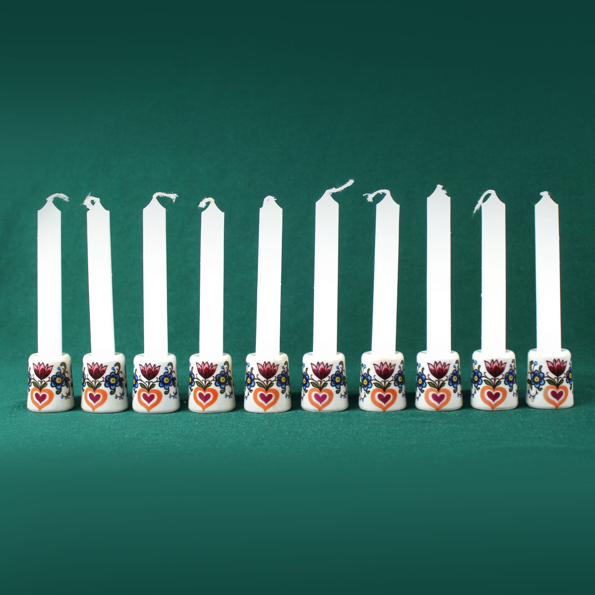 10 mini kandelaars hartjes met bloemen decor met 10 witte kaarsen Rösler Exquisit