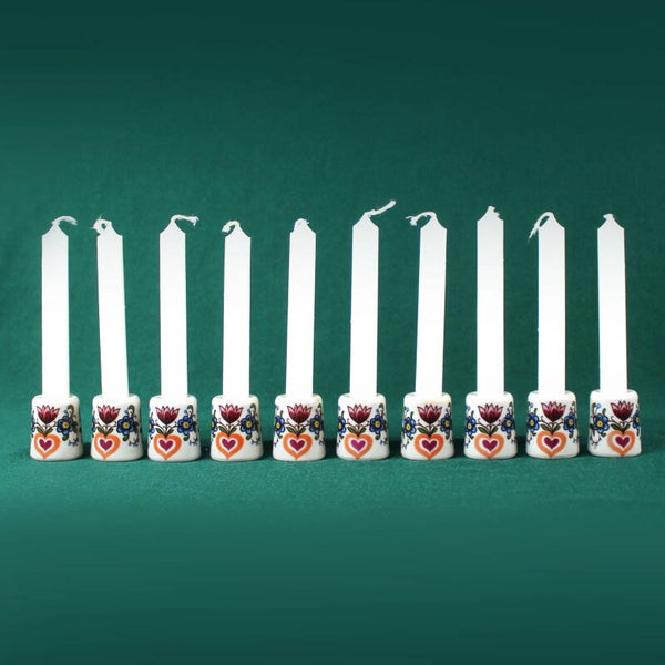 10 mini kandelaars hartjes met bloemen decor met 10 witte kaarsen Rösler Exquisit