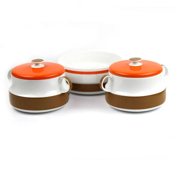 Hans Theodoor Baumann oranje bruin dekschalen en saladeschaal   70s design