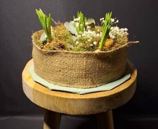 Bloementaart natureltinten met bolletjes - groot