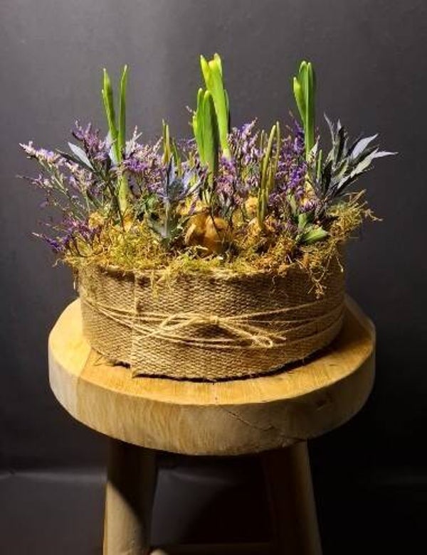 Bloementaart blauw/paars tinten met bolletjes - groot