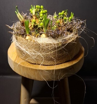 Bloementaart groen/paars met bolletjes - groot