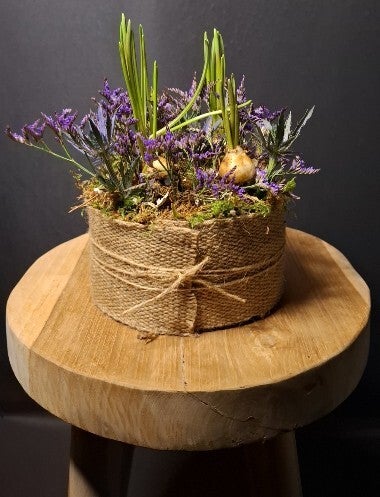 Bloementaart blauw/paars met bolletjes - klein