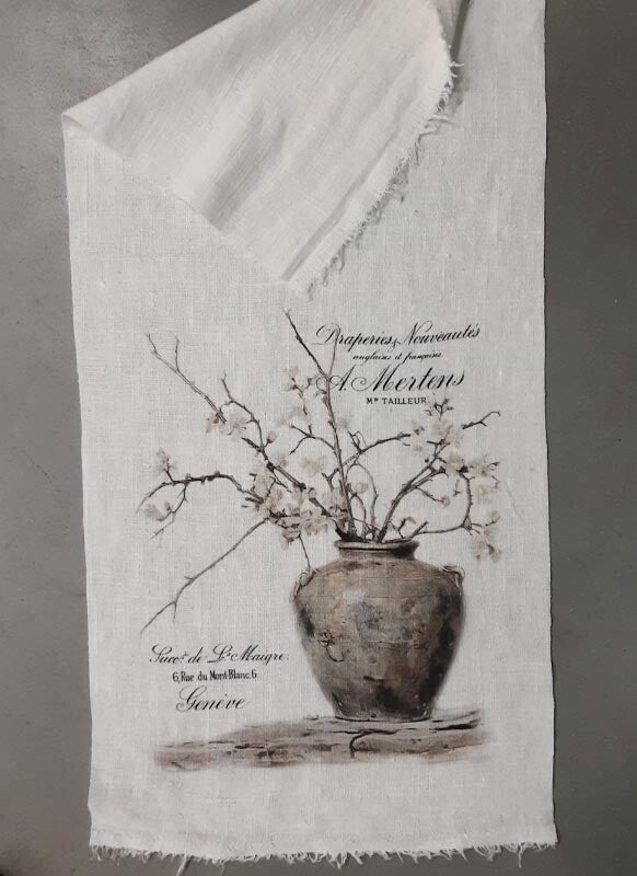 Shabby Doek 'Off-White Antieke Pot Bloemen'