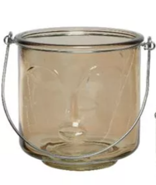 Decoris Theelichthouder gezicht glas H11.6cm