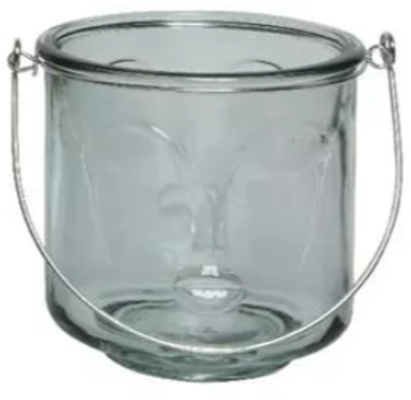 Decoris Theelichthouder gezicht glas 12x12 cm grijs