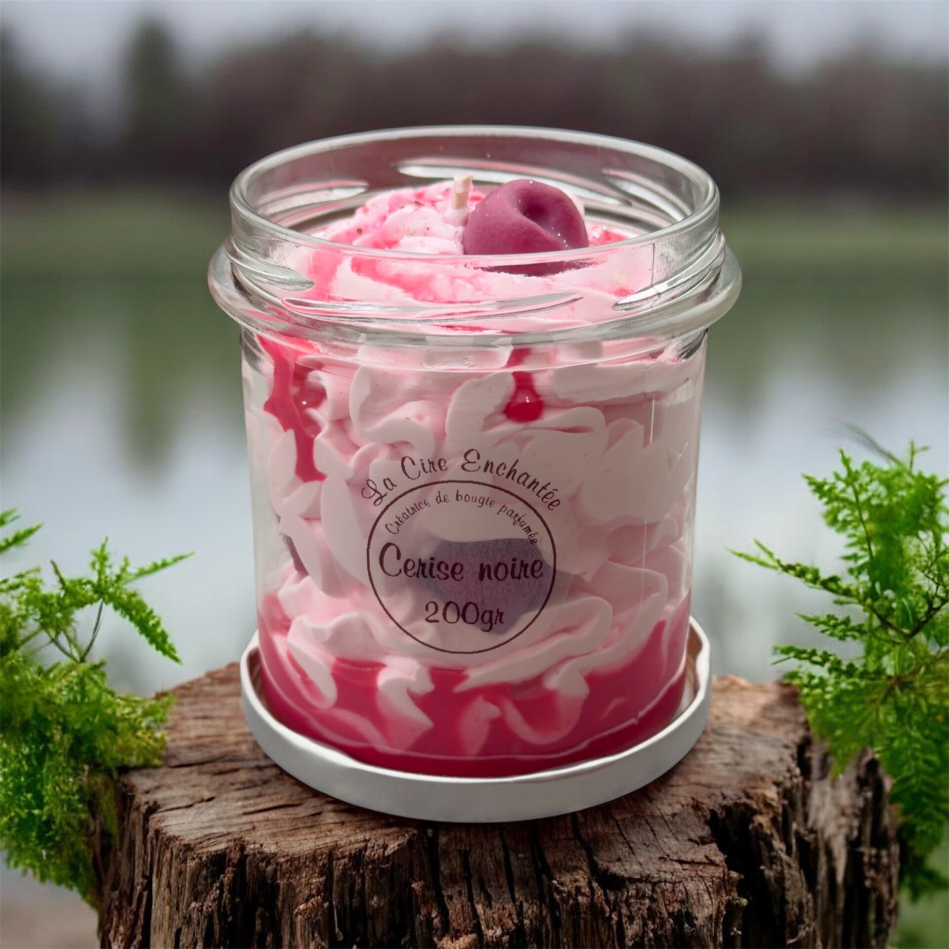 Bougie gourmande pot fermoir 200gr cerise noire