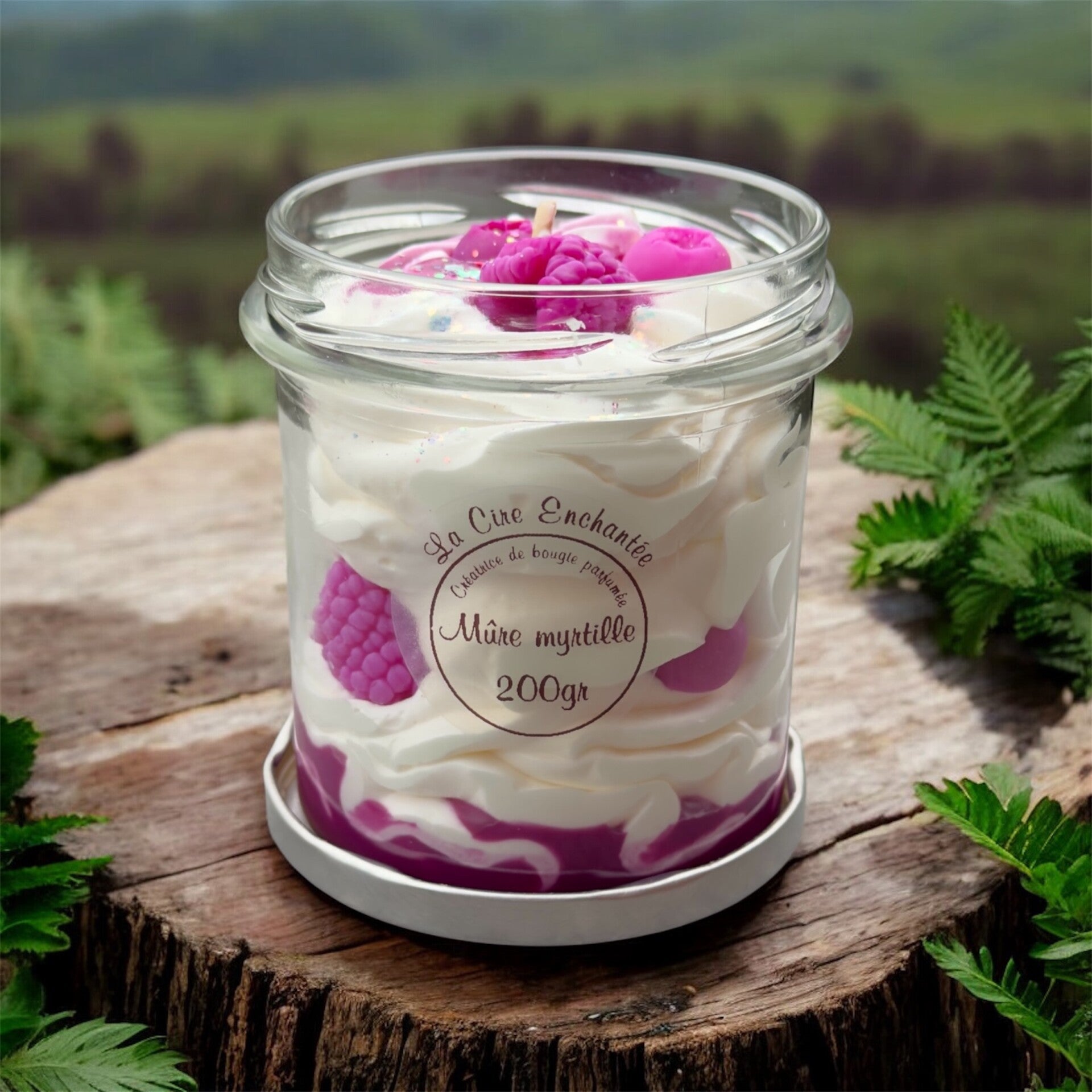 Bougie gourmande pot fermoir 200gr mûre myrtille