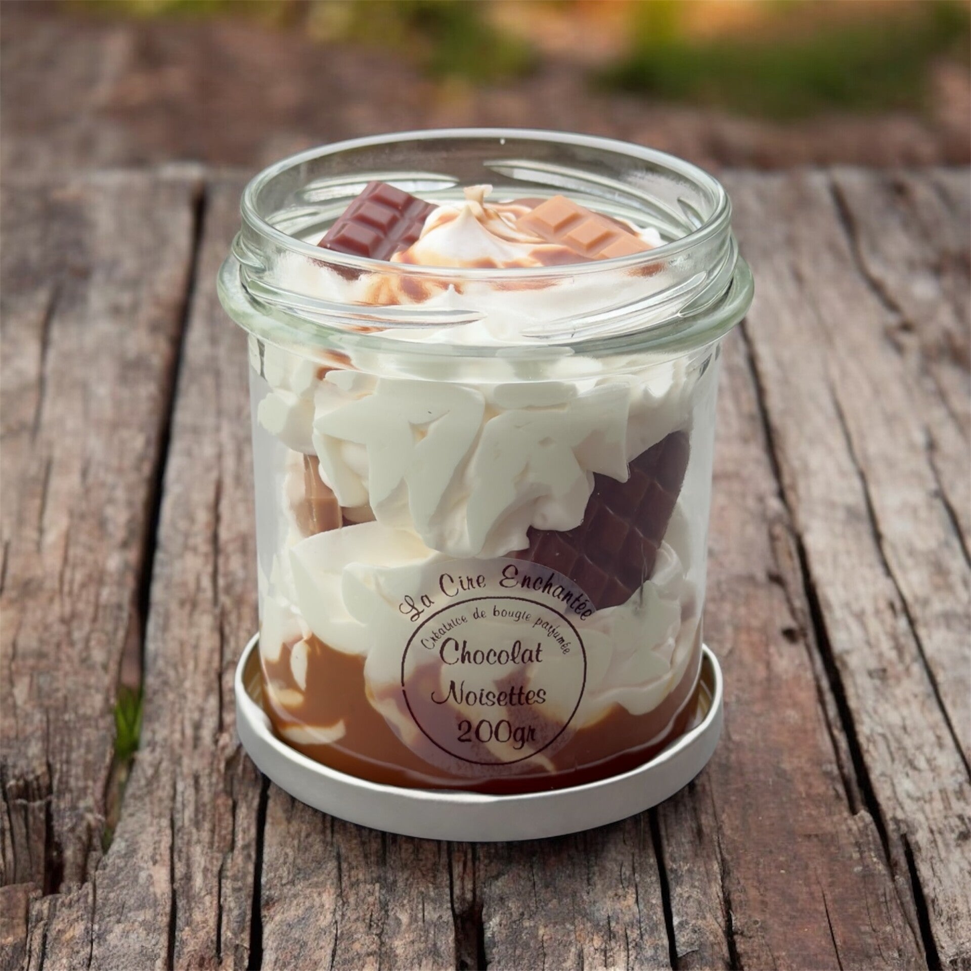 Bougie gourmande pot fermoir 200gr chocolat noisettes
