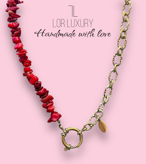 Natuursteen ketting rood